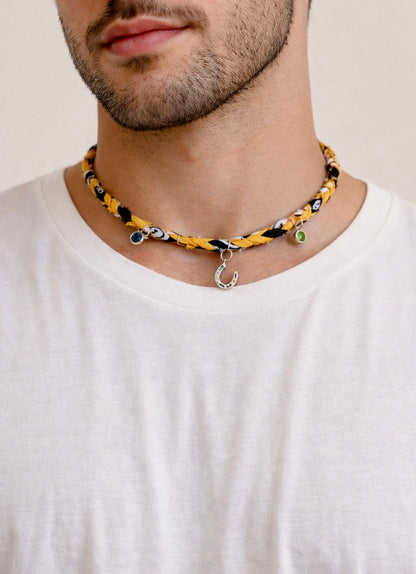 Handmade Braided Fabric”Bandana” Necklace – Yellow & Black