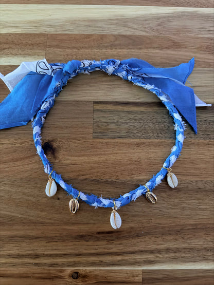 Bandana necklace with 18K Gold Filled Cowrie Shell Pendants