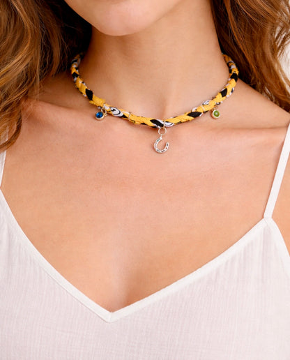 Handmade Braided Fabric”Bandana” Necklace – Yellow & Black