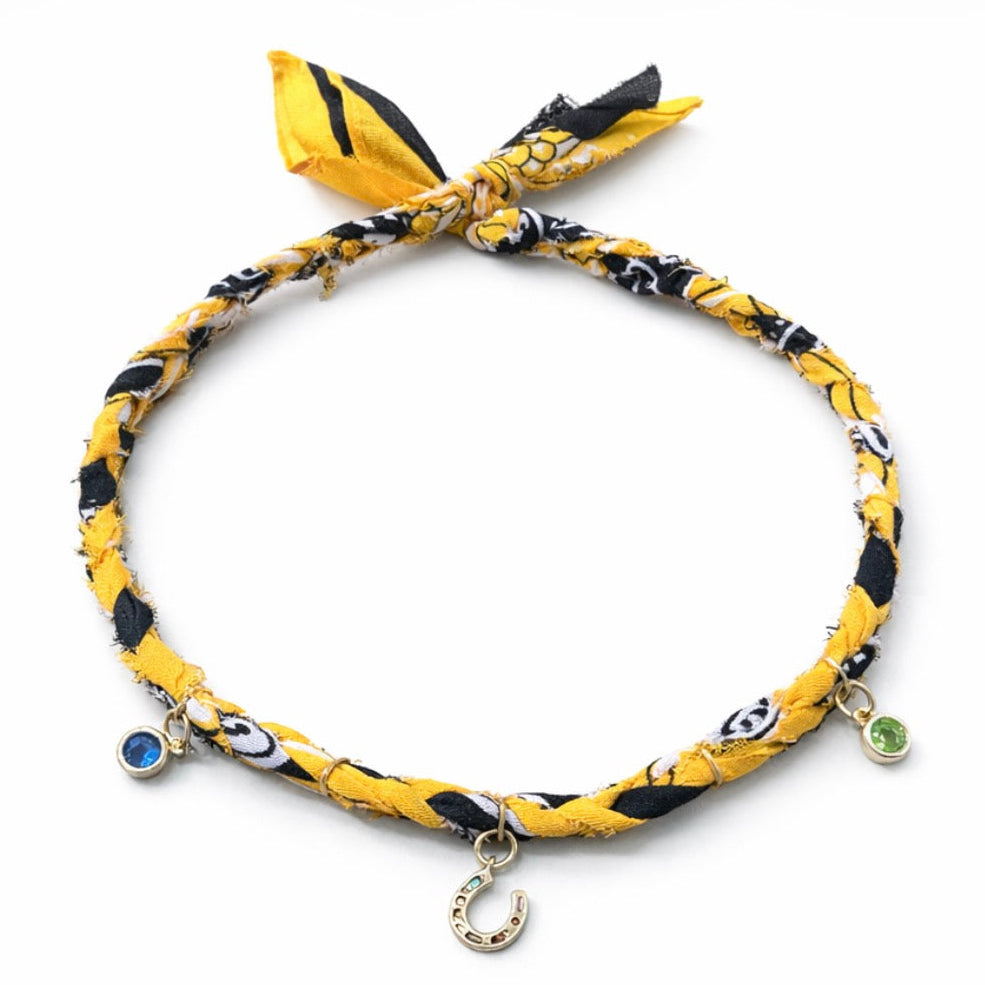 Handmade Braided Fabric”Bandana” Necklace – Yellow & Black