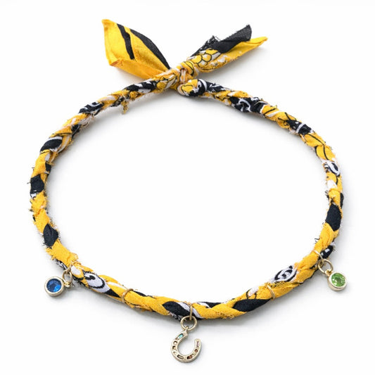 Handmade Braided Fabric”Bandana” Necklace – Yellow & Black