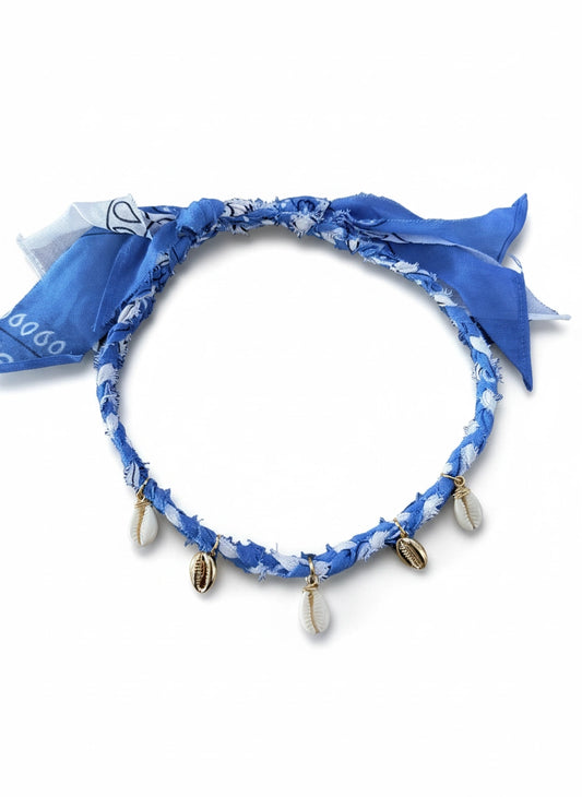 Bandana necklace with 18K Gold Filled Cowrie Shell Pendants